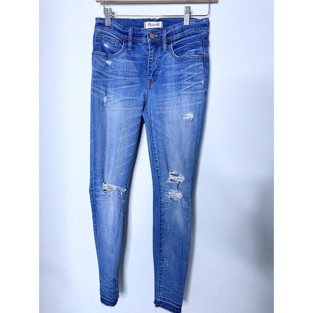 Madewell 9" High Rise Skinny Jeans Womens 26 Blue Distressed Stretch Raw Hem